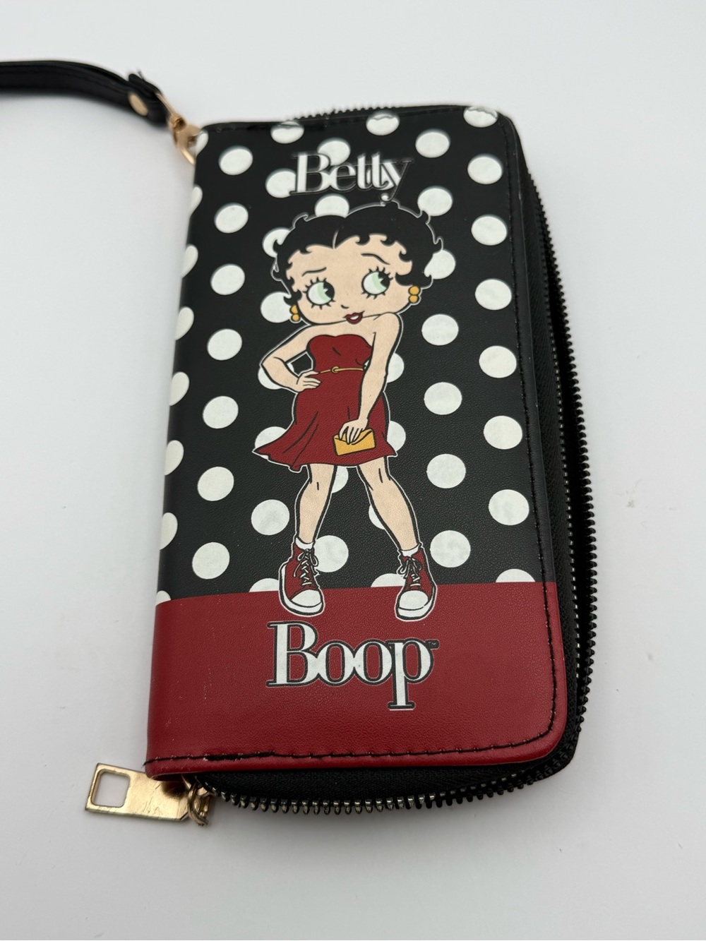 Betty Boop Polka Dot Zip Wallet with Red Accent